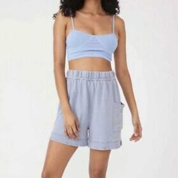 Free People Cozy Girl Distressed Drawstring Shorts Ceramic Seafoam Blue S ~ NWT - Picture 4 of 6